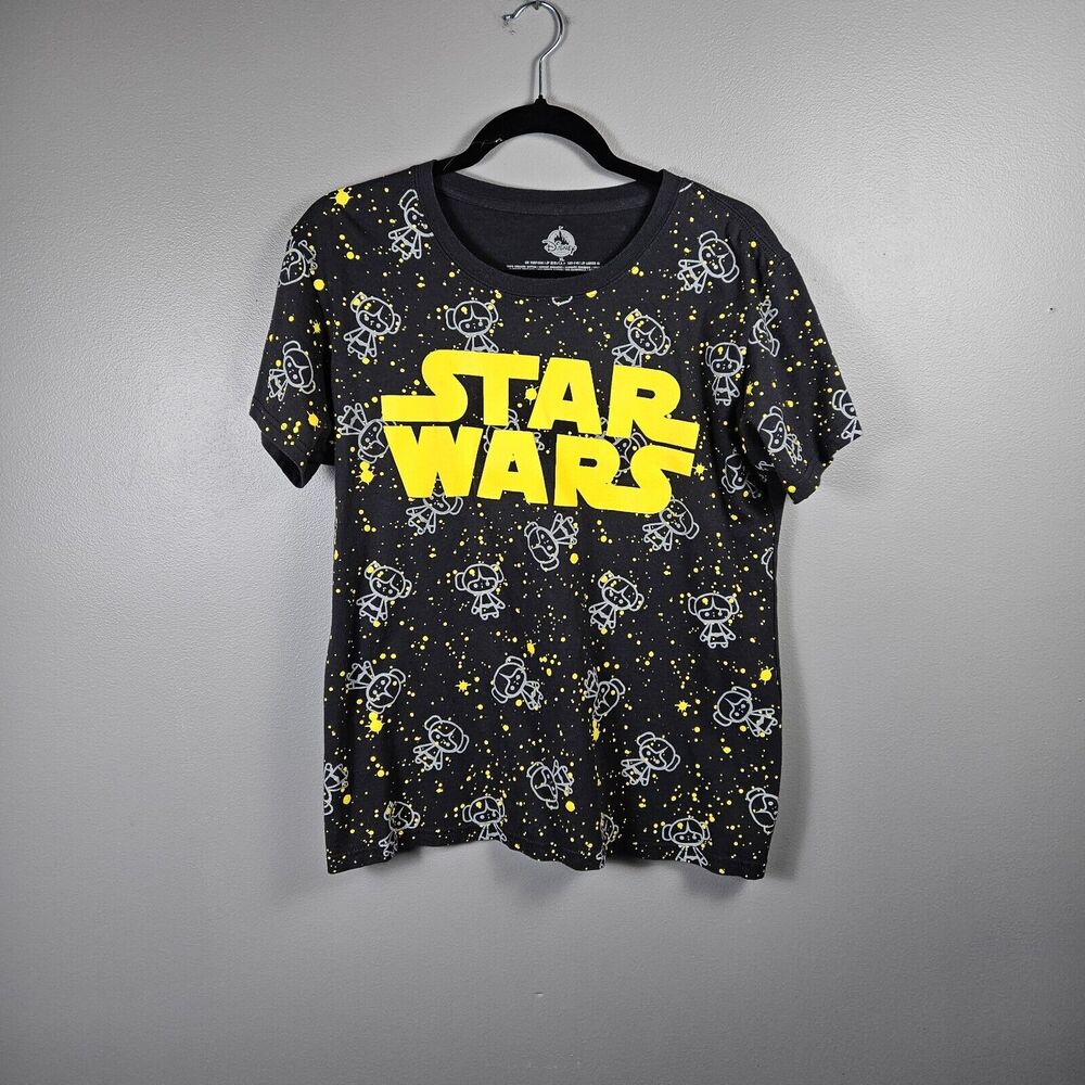Disney Star Wars Princess Leia Tsum Tsum Womens XL Black T Shirt Yellow Splatter